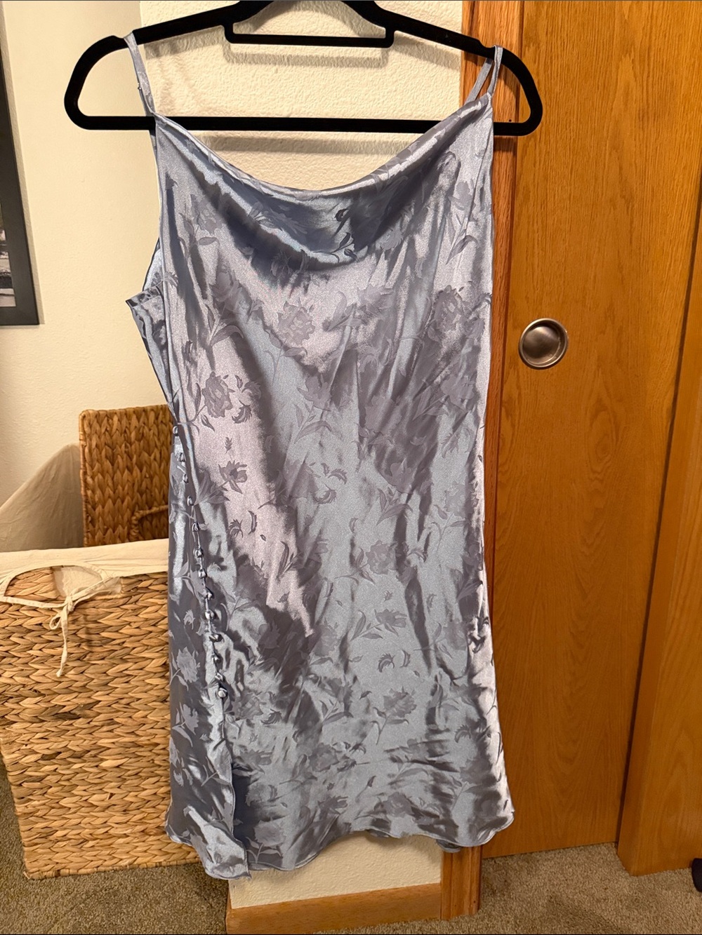 Lulu's Periwinkle Satin Floral Slip Dress